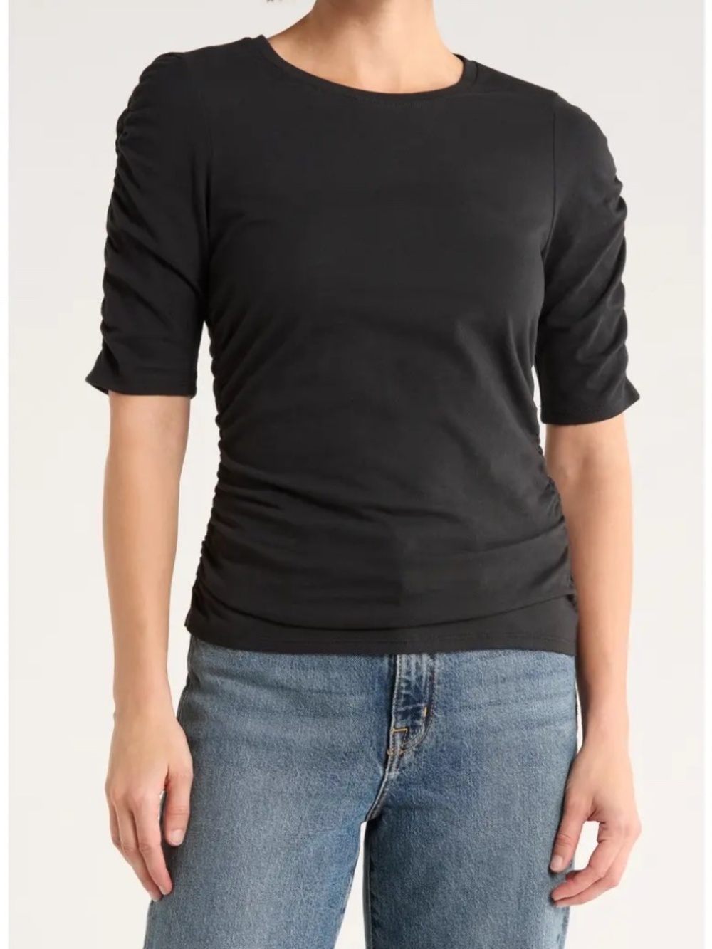 RAG & BONE Juliet Shirred Tee Shirt, Black, Small